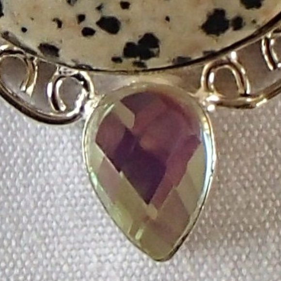 Dalmation Jasper Rainbow Topaz Green Amethyst .925 Scrollwork Pendant Only - Picture 7 of 10
